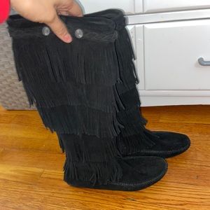 Minnetonka tall fringe boots